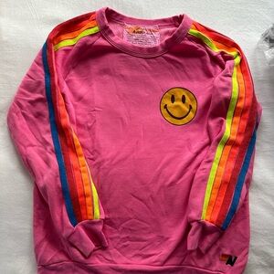 Aviator Nation Pink & Yellow Striped Sweatshirt